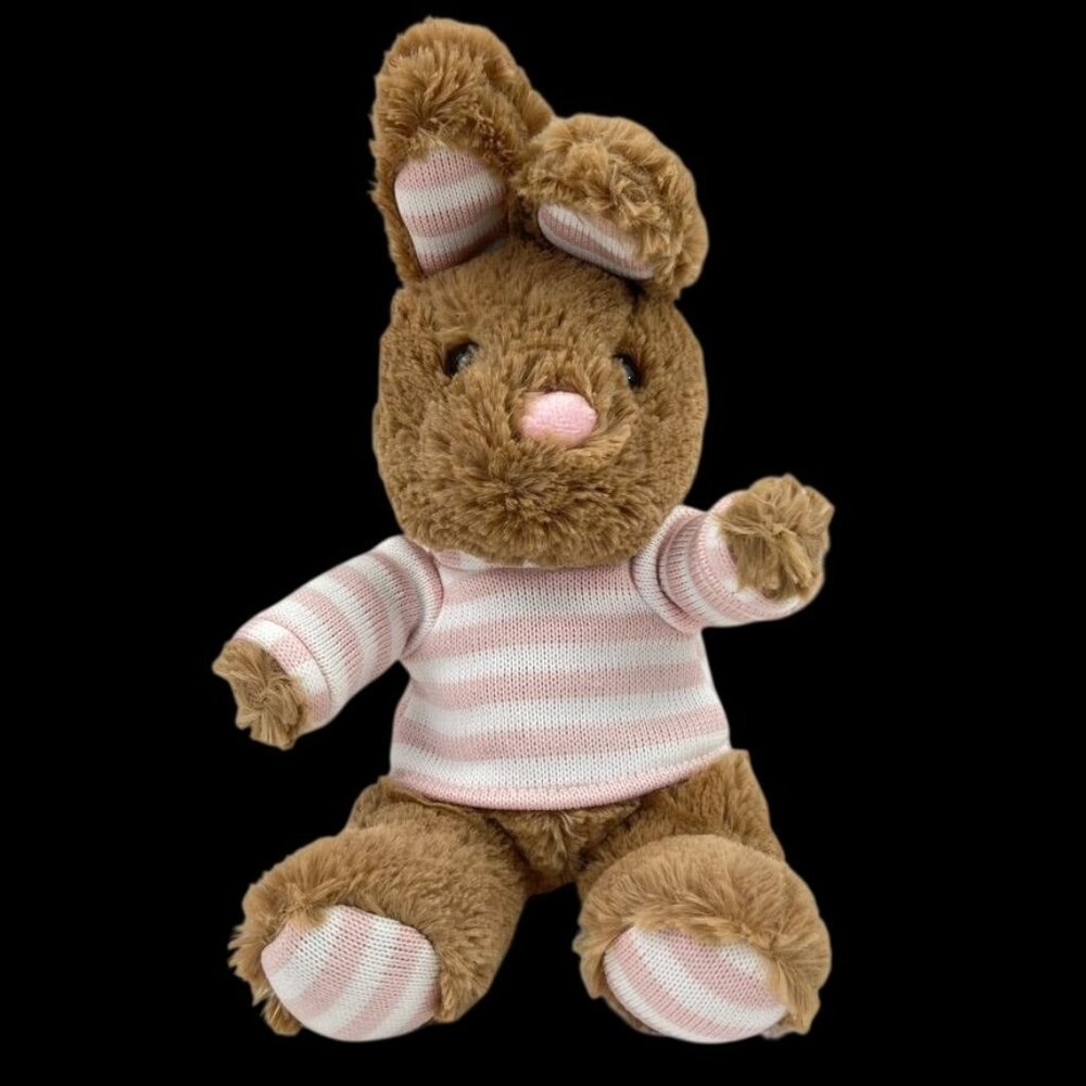 GOFFA Bunny Rabbit Plush Stuffed Animal Easter Spring Tan Pink Stripes 11"